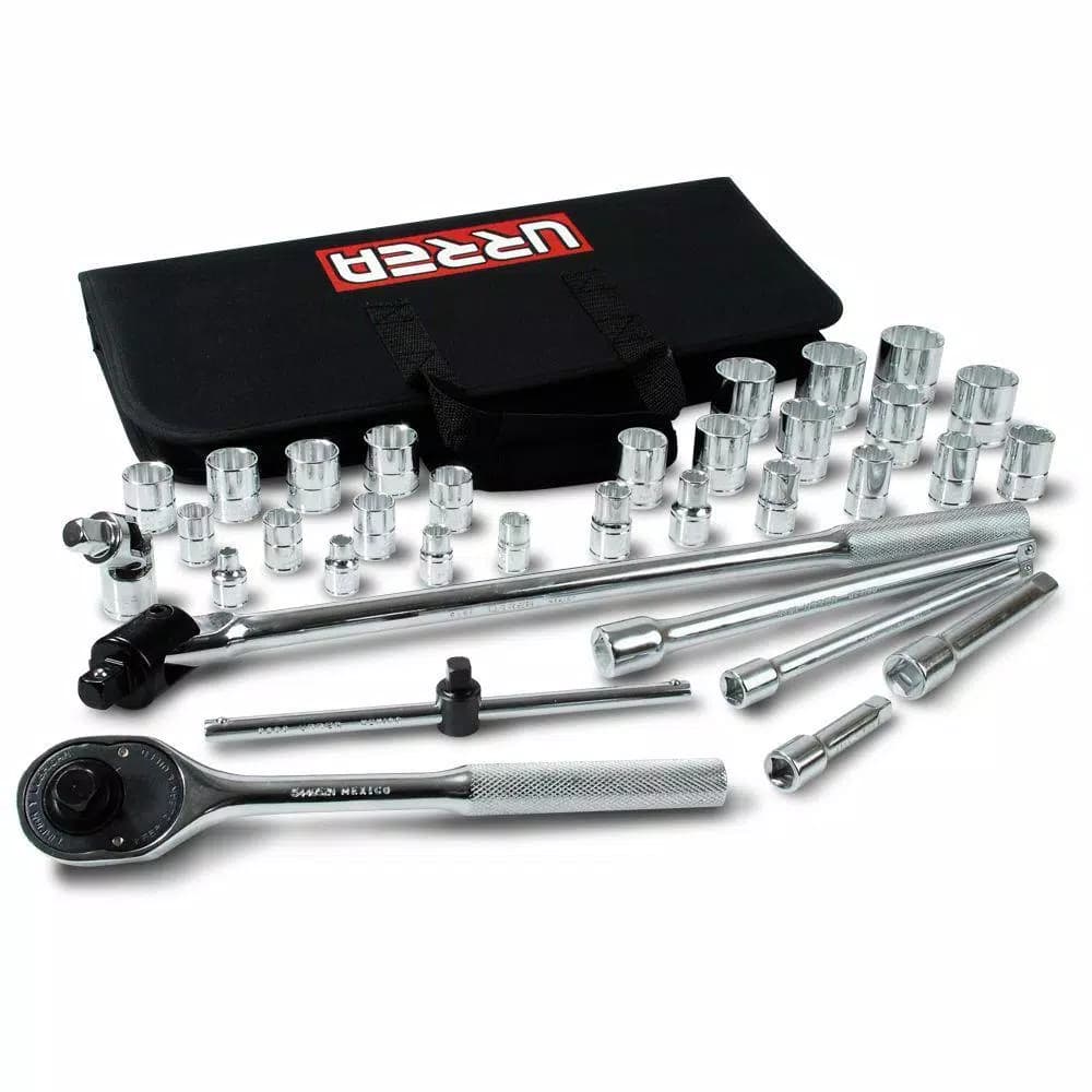 Urrea 34-Piece 3/8 in. & 1/2 in. Drive 12-Point Ratchet and Socket Set