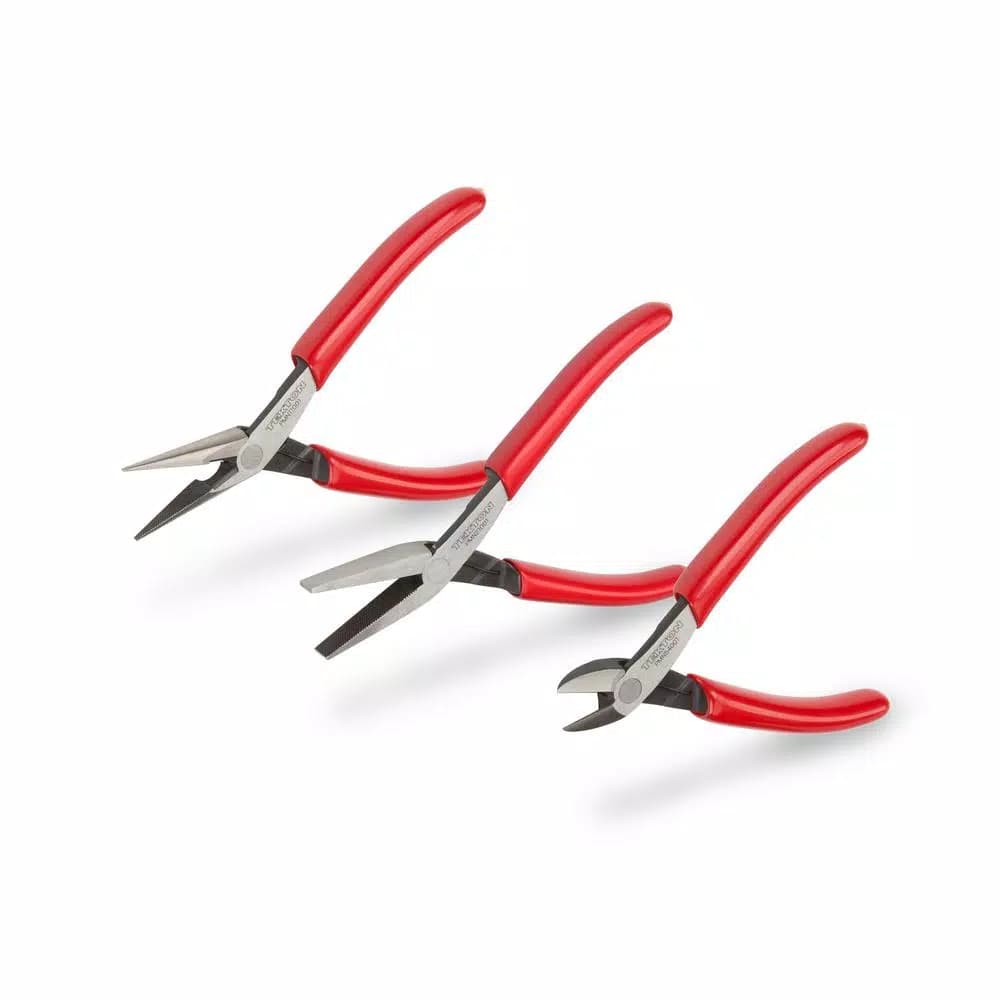 TEKTON 3-Piece Mini Pliers Set with Long Nose, Flat Nose, and Diagonal Cutters