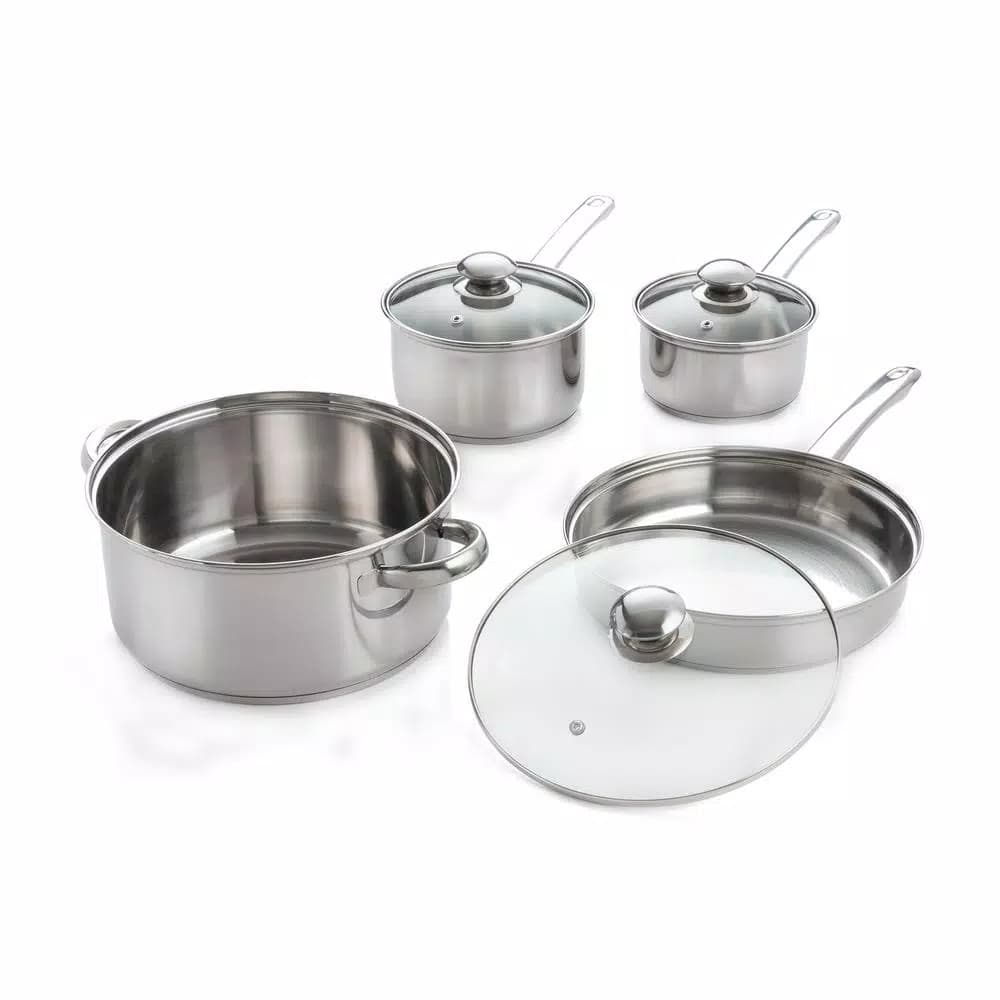 ExcelSteel 7-Piece Stainless Steel Cookware Set with Tempered Glass Lids - Induction Ready