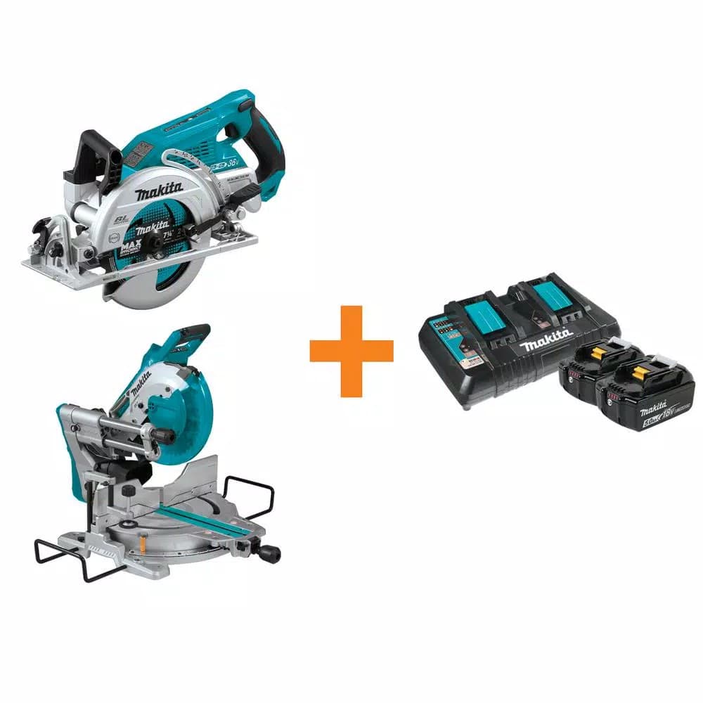 Makita 18V X2 LXT Brushless 7-1/4" Circular Saw & Miter Saw Combo Kit with 2 5.0 Ah Batteries