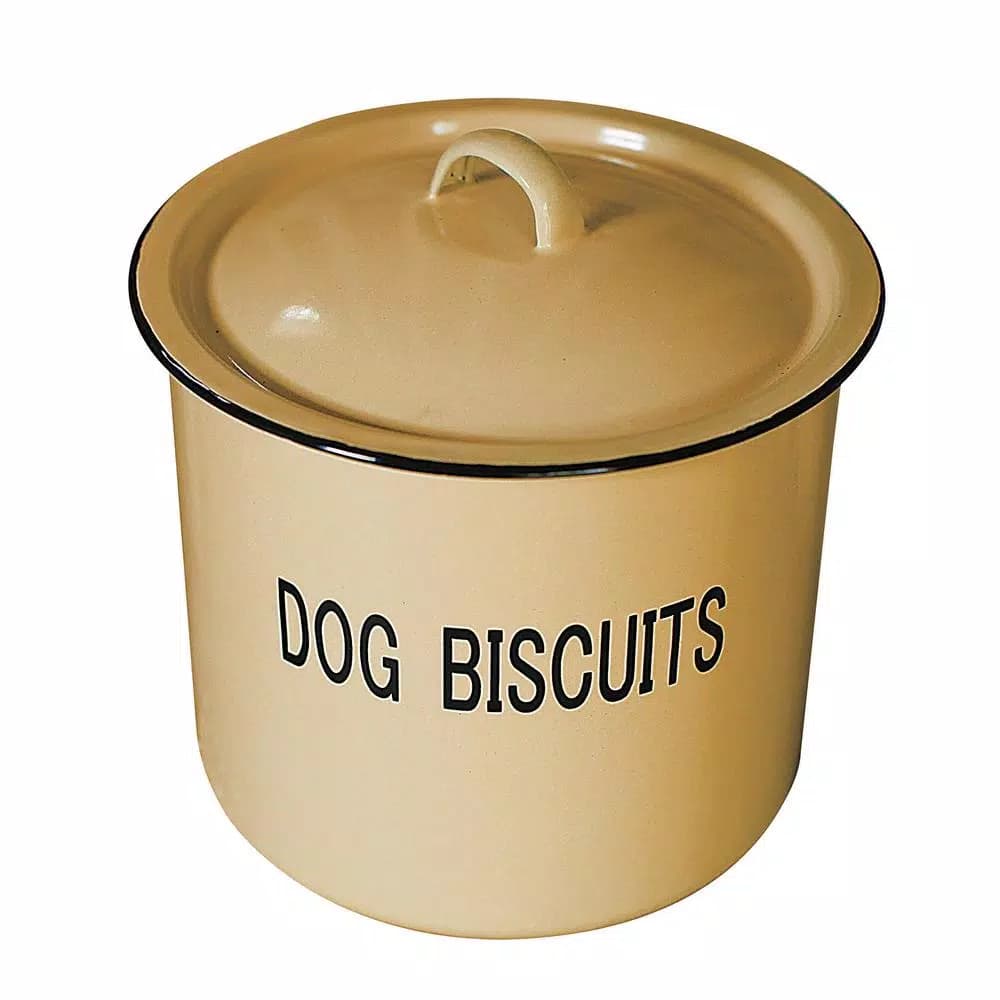 3R Studios Yellow Metal Dog Biscuit Container with Lid and Distressed Finish