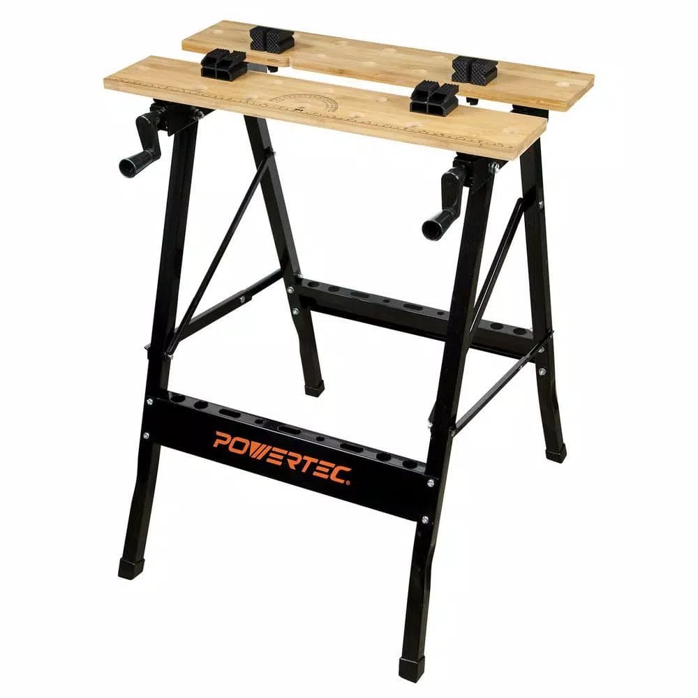 POWERTEC Portable Workbench with Bamboo Top and Heavy-Duty Steel Frame