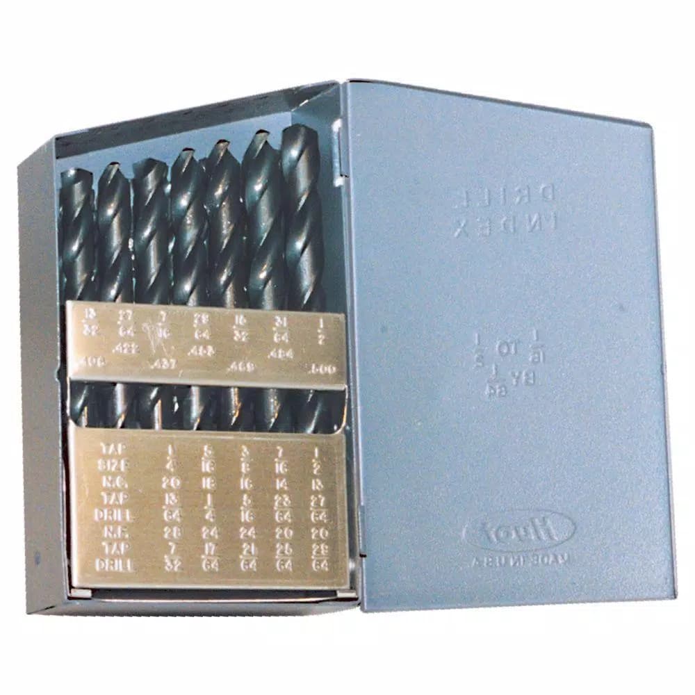 CLE-LINE 29-Piece Heavy-Duty Jobber Length Twist Drill Bit Set, High Speed Steel, Made in USA