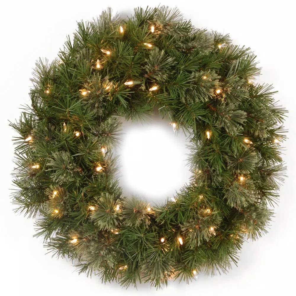 National Tree Company Atlanta Spruce 24 in. Artificial Spruce Wreath with 50 Clear Incandescent Lights