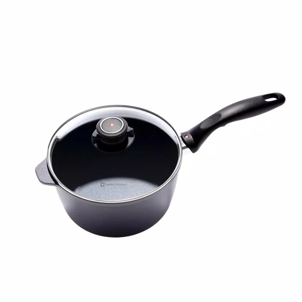 Swiss Diamond Classic Series 3.2 Qt. Cast Aluminum Nonstick Saucepan with Glass Lid, Gray