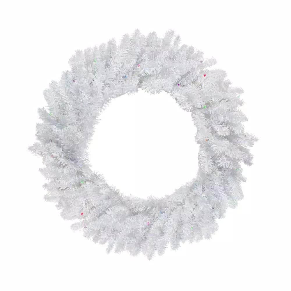 Northlight 30 in. Pre-Lit LED Artificial Snow White Pine Christmas Wreath with Multi-Color Lights, Battery Operated