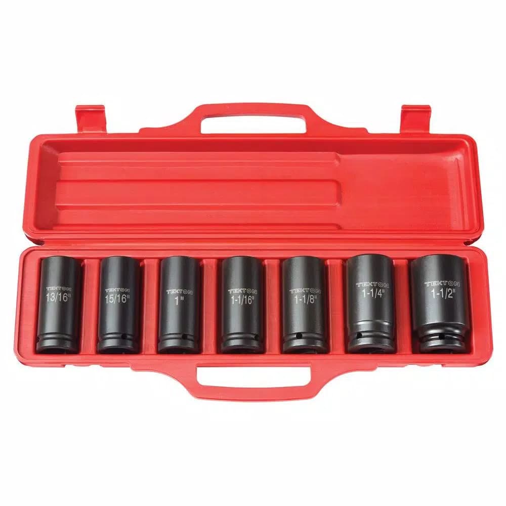 TEKTON 3/4 in. Drive Deep Impact Socket Set, 13/16 in. - 1-1/2 in., 7-Piece SAE Set