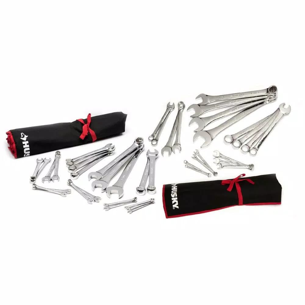 Husky 41-Piece Metric and SAE Combination Wrench Set, Extra-Large Industrial Sizes
