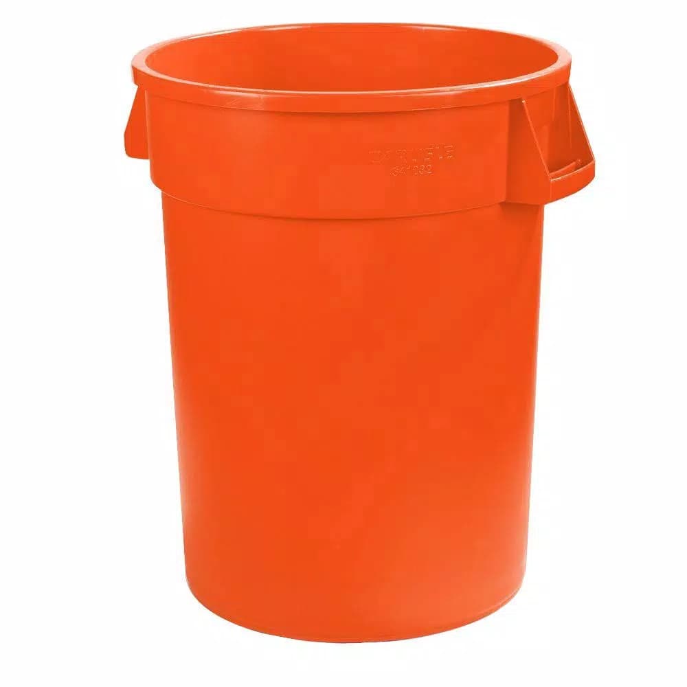 Carlisle Bronco 44 Gallon Round Orange Trash Can, Heavy Duty HDPE (3-Pack)