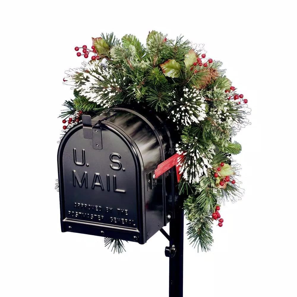 National Tree Company 36 in. Wintry Pine Collection Mailbox Cover with Faux Pinecones and Berries