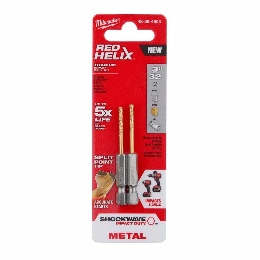 Milwaukee SHOCKWAVE 3/32 in. Titanium Drill Bit with Red Helix, 1/4 in. Hex Shank