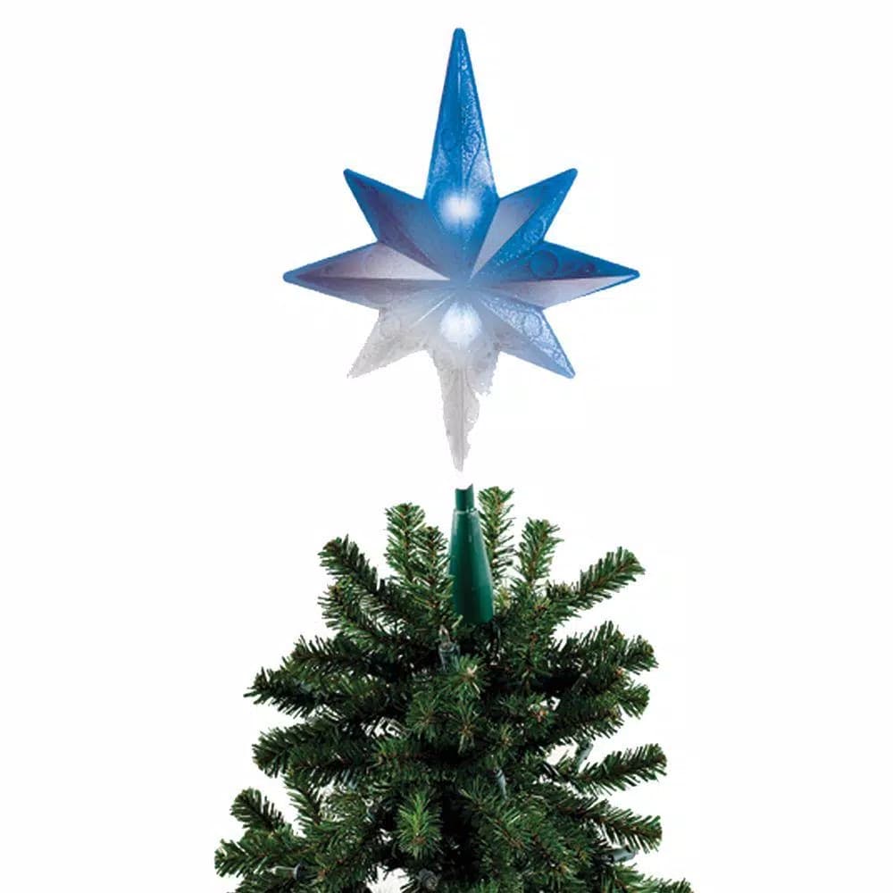 Brite Star Frosty Star Blue and White LED Bethlehem Star Tree Topper, Battery Operated