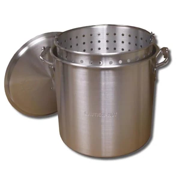 King Kooker 3-Piece 100 qt. Aluminum Stock Pot Set with Lid and Strainer Basket