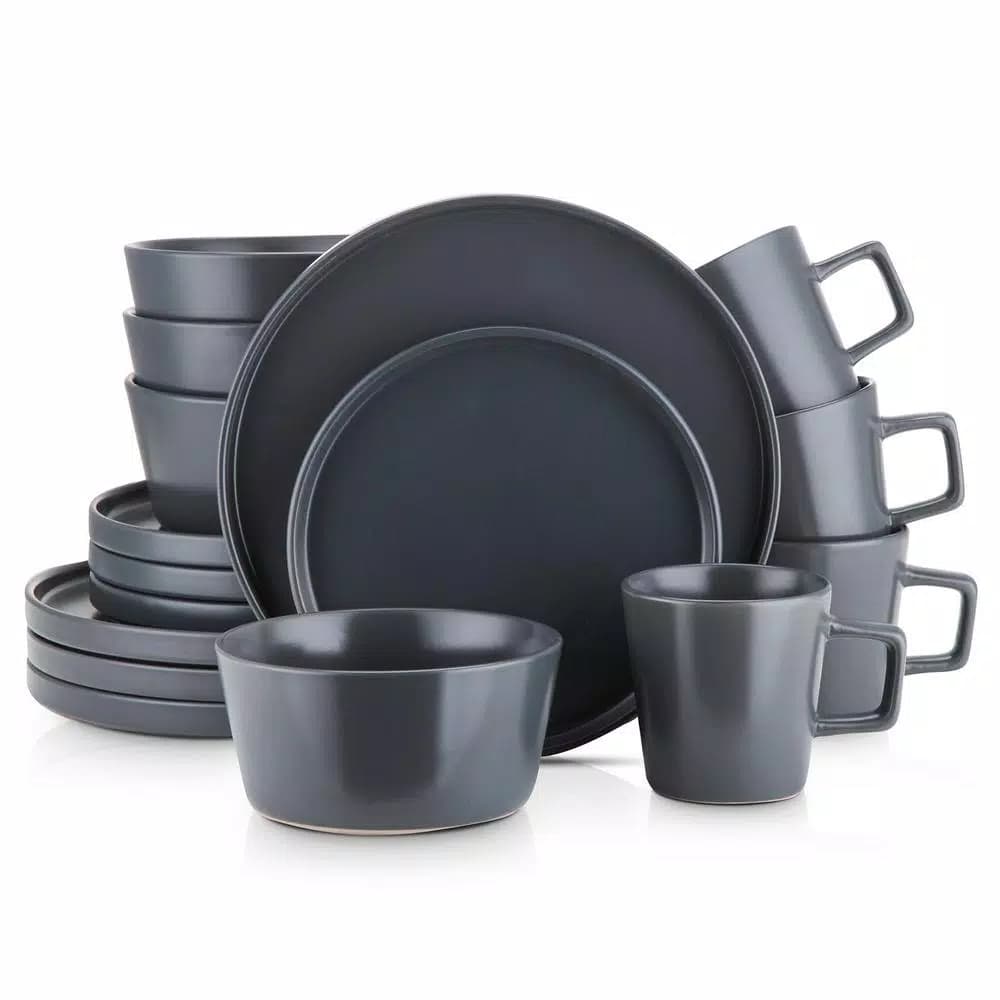 Stone Lain 16-Piece Modern Gray Matte Stoneware Dinnerware Set, Service for 4