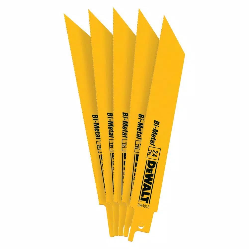 DEWALT 6 in. 24 TPI Bi-Metal Straight Back Reciprocating Saw Blades, 5-Pack