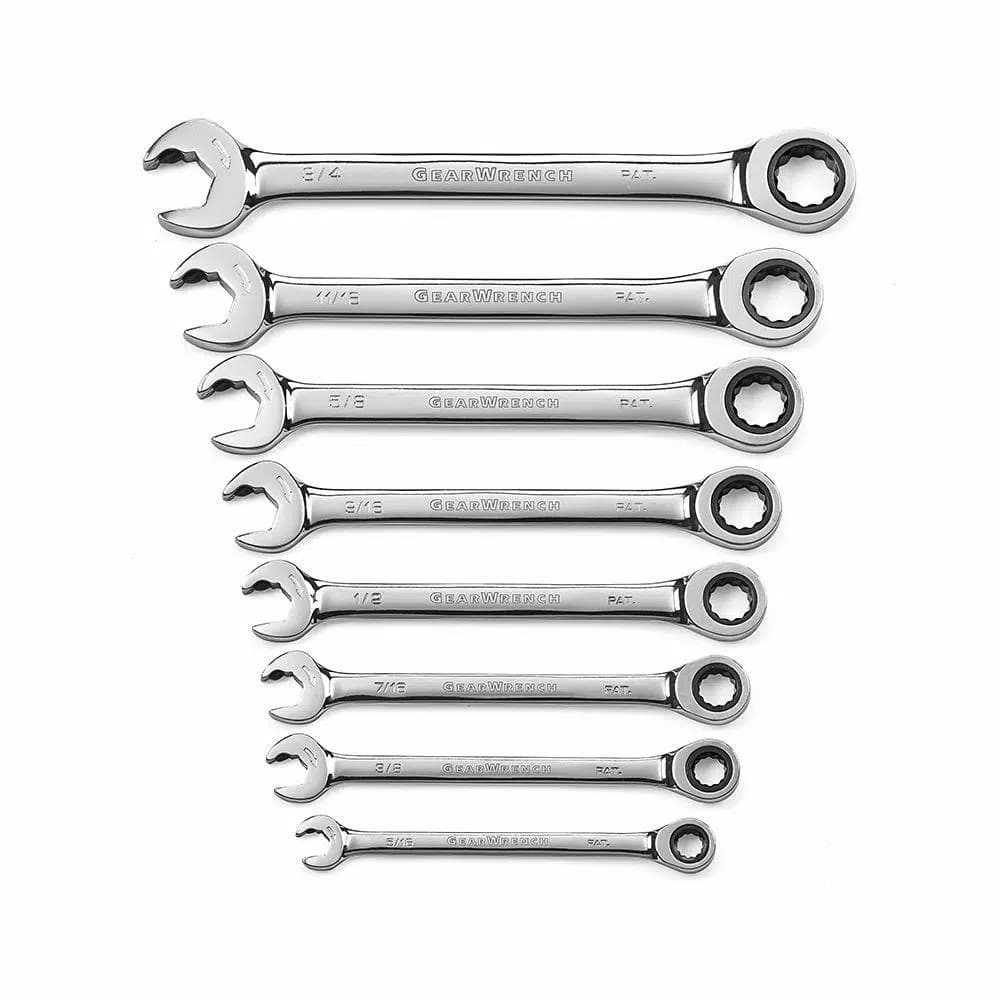 GearWrench 8-Piece Open and Box End Ratcheting Wrench Set, SAE