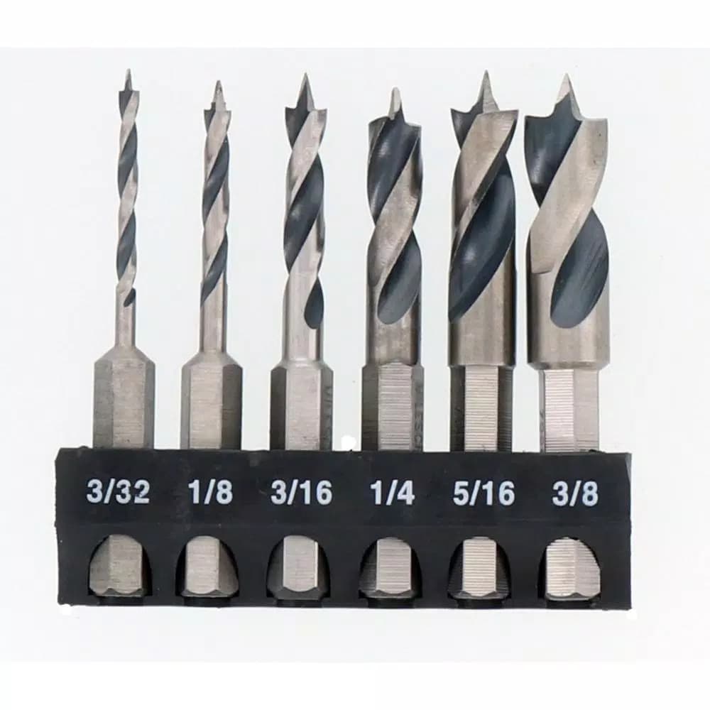 Milescraft 6-Piece Wood Stubby Bit Set with 1/4 in. Hex Shaft, High Speed Steel Brad Point Bits