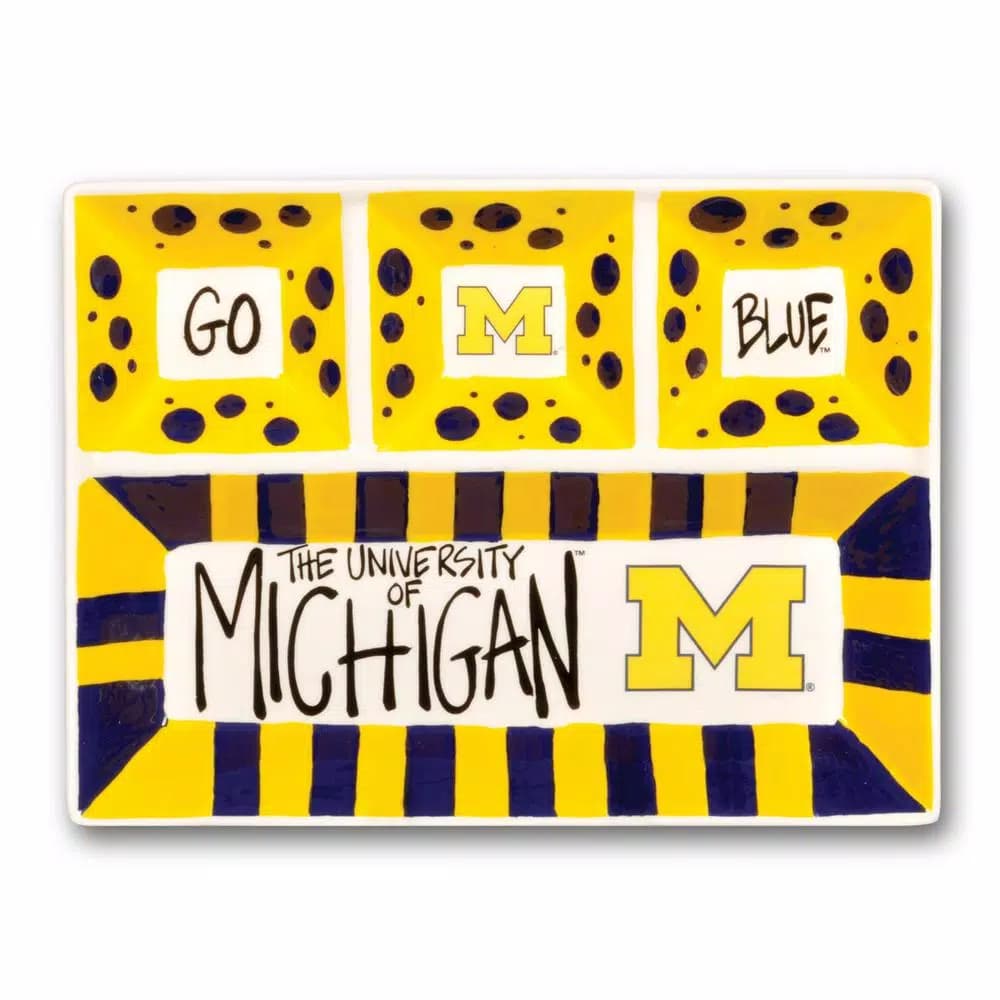 Magnolia Lane Michigan Ceramic 4-Section NCAA Collegiate Tailgating Serving Platter