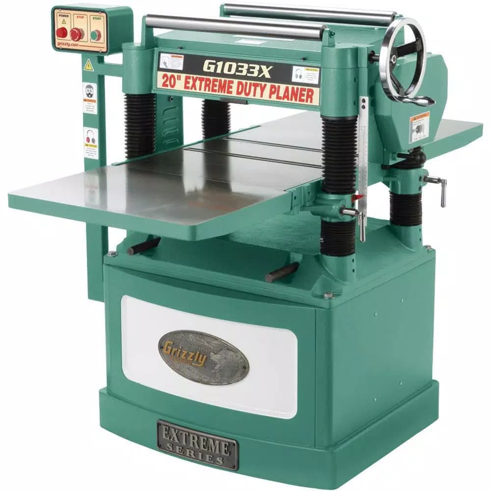 Grizzly Industrial 5 HP Helical Cutterhead Planer with Cast Iron Extension Tables
