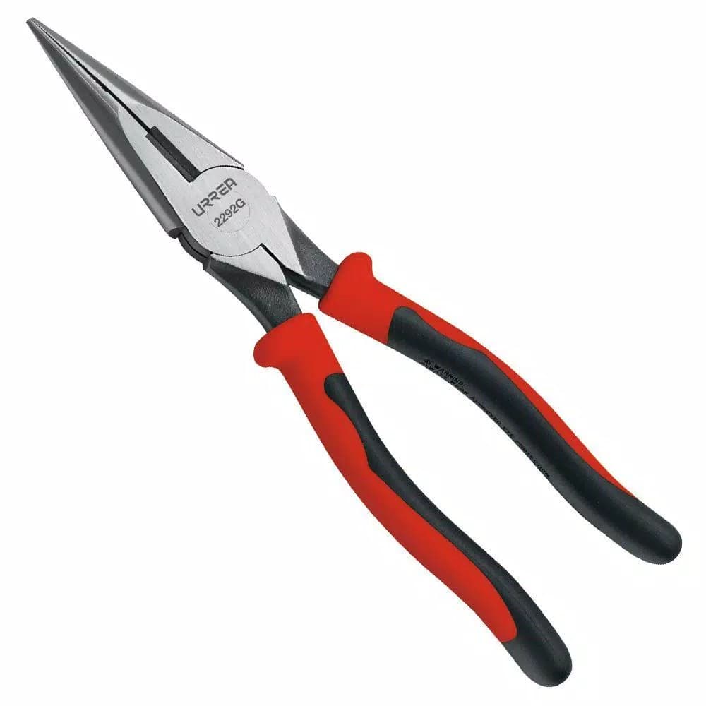 URREA High Leverage Long Nose Pliers with Rubber Grip and Side Cutting