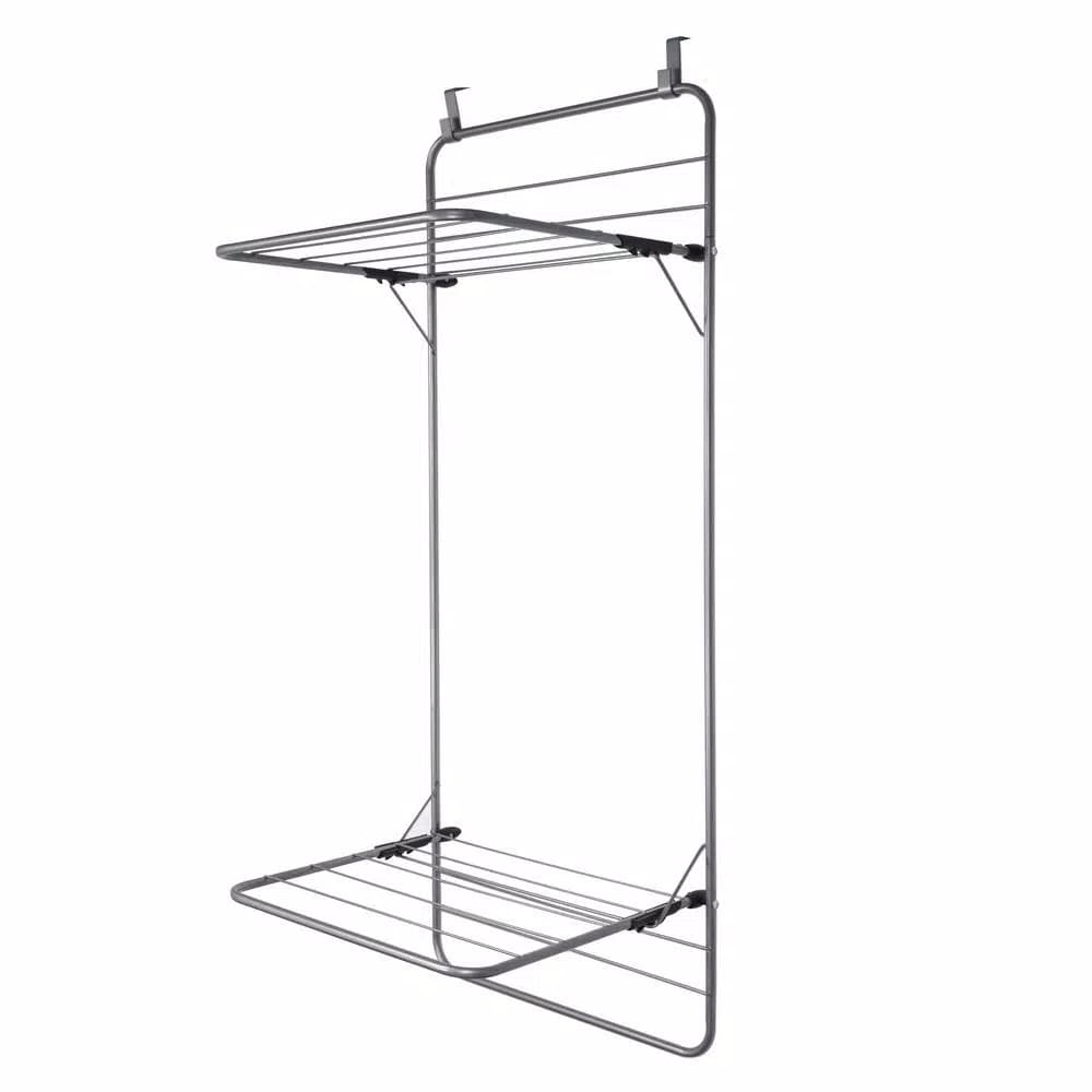 Home Basics 10-Bar Over-the-Door Towel Rack, Collapsible Steel Storage Organizer, Grey