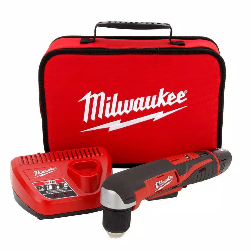 Milwaukee M12 12V Lithium-Ion Cordless 3/8 in. Right-Angle Drill/Driver Kit with 1.5Ah Battery, Charger & Bag