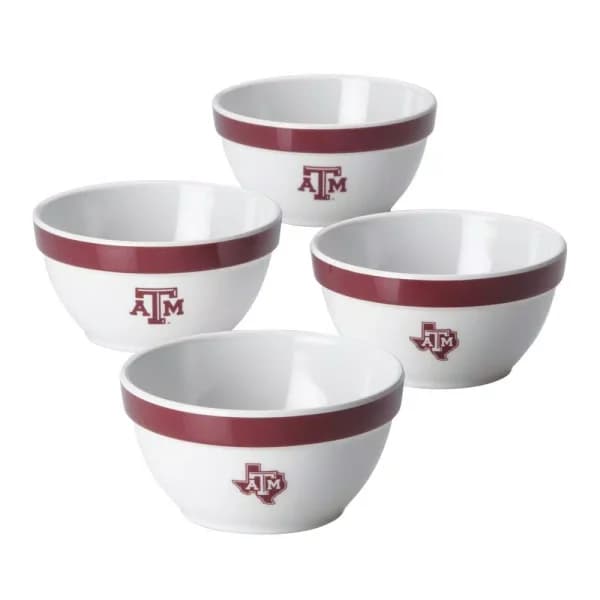 College Kitchen Collection Texas A&M Aggies 4-Piece Party Bowl Set, Maroon, 8 oz