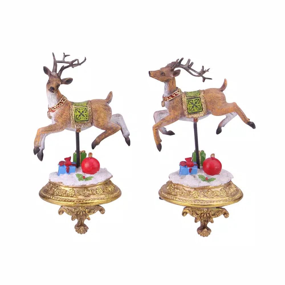 Northlight 9.25 in. Glittered Reindeer Christmas Stocking Holders, Set of 2