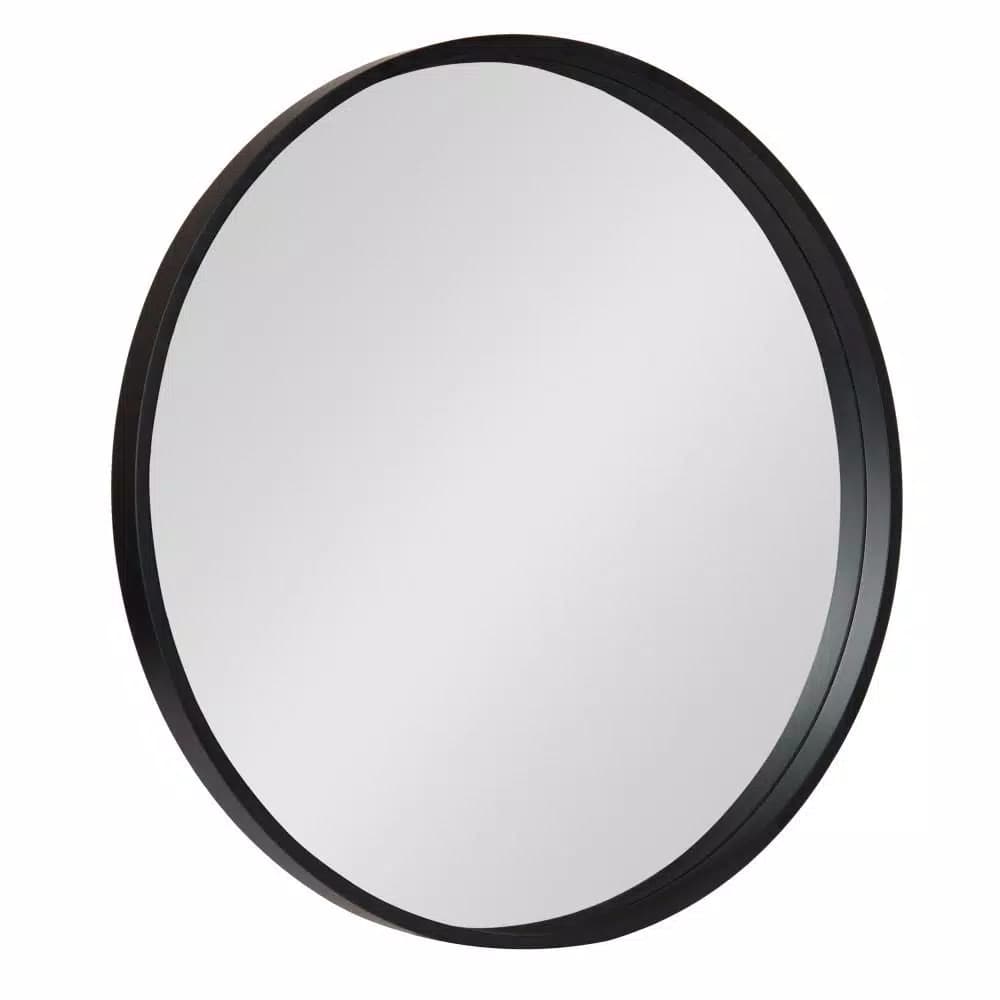Kate and Laurel Black Contemporary Round Wood Framed Accent Mirror, 25.59 in.
