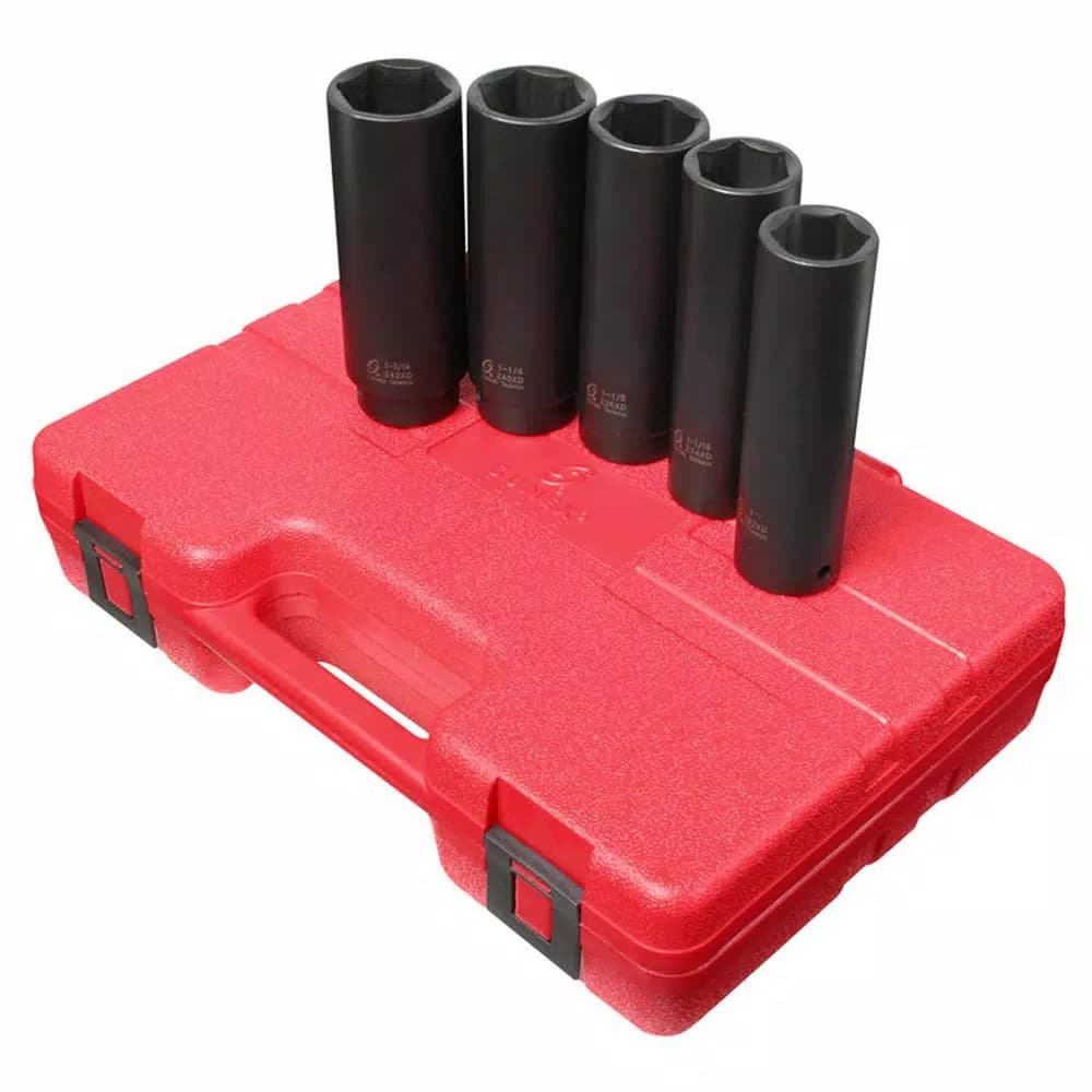 SUNEX TOOLS 1/2 in. Drive Metric Extra Deep Impact Socket Set, 5-Piece