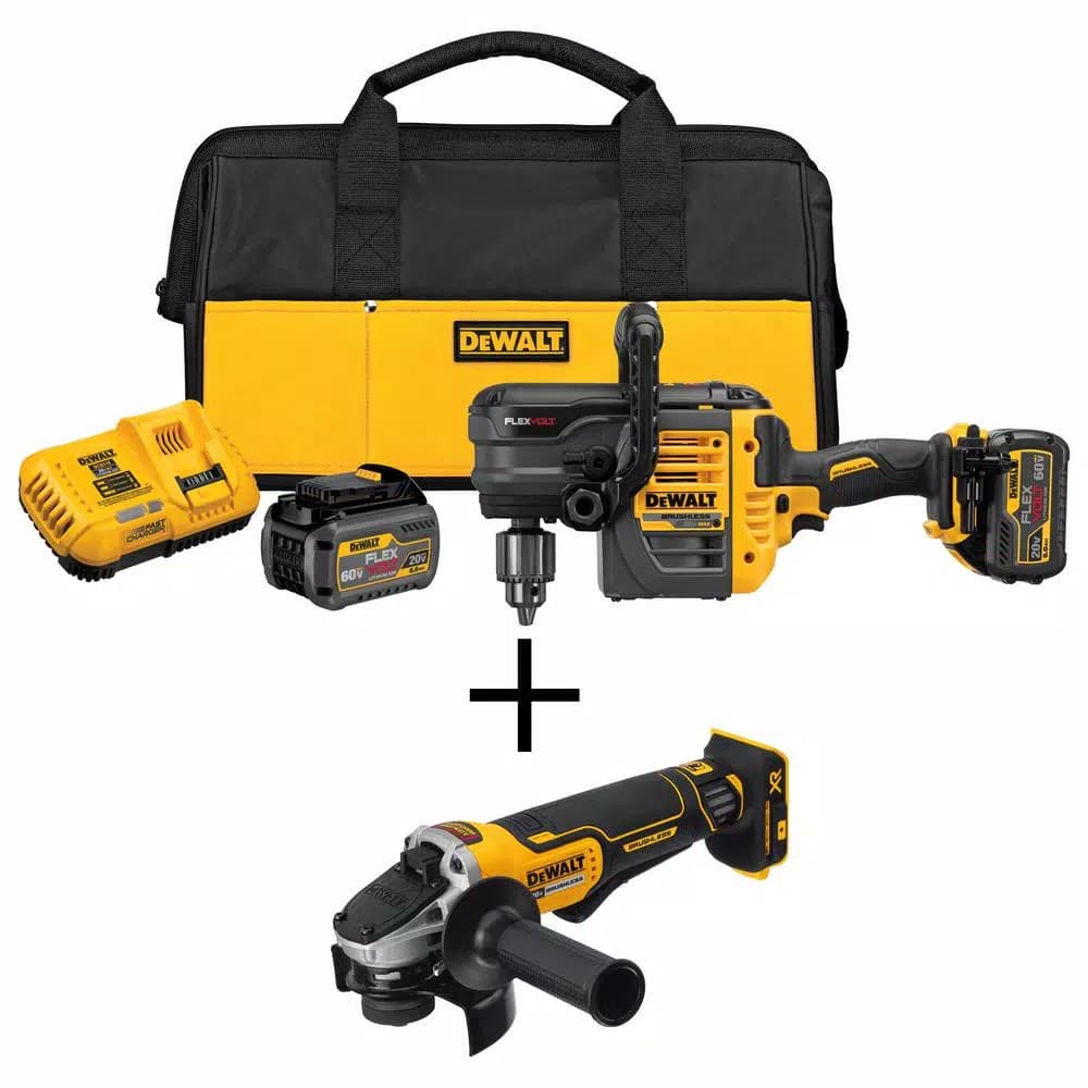 DEWALT 60V MAX FLEXVOLT Brushless 1/2 in. Stud & Joist Drill and 20V MAX XR Angle Grinder Combo Kit