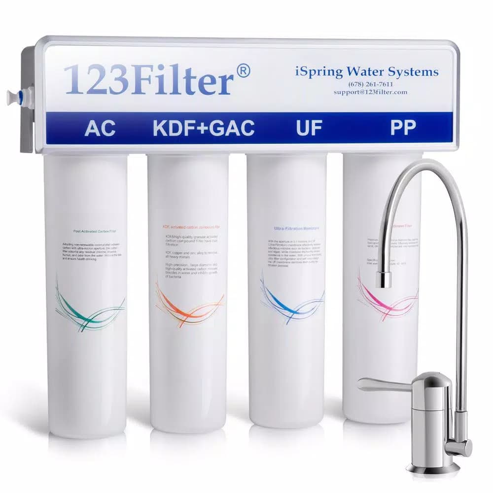 ISPRING 4-Stage 0.1 Micron Ultra-Filtration Under Sink Water Filtration System with Chrome Faucet