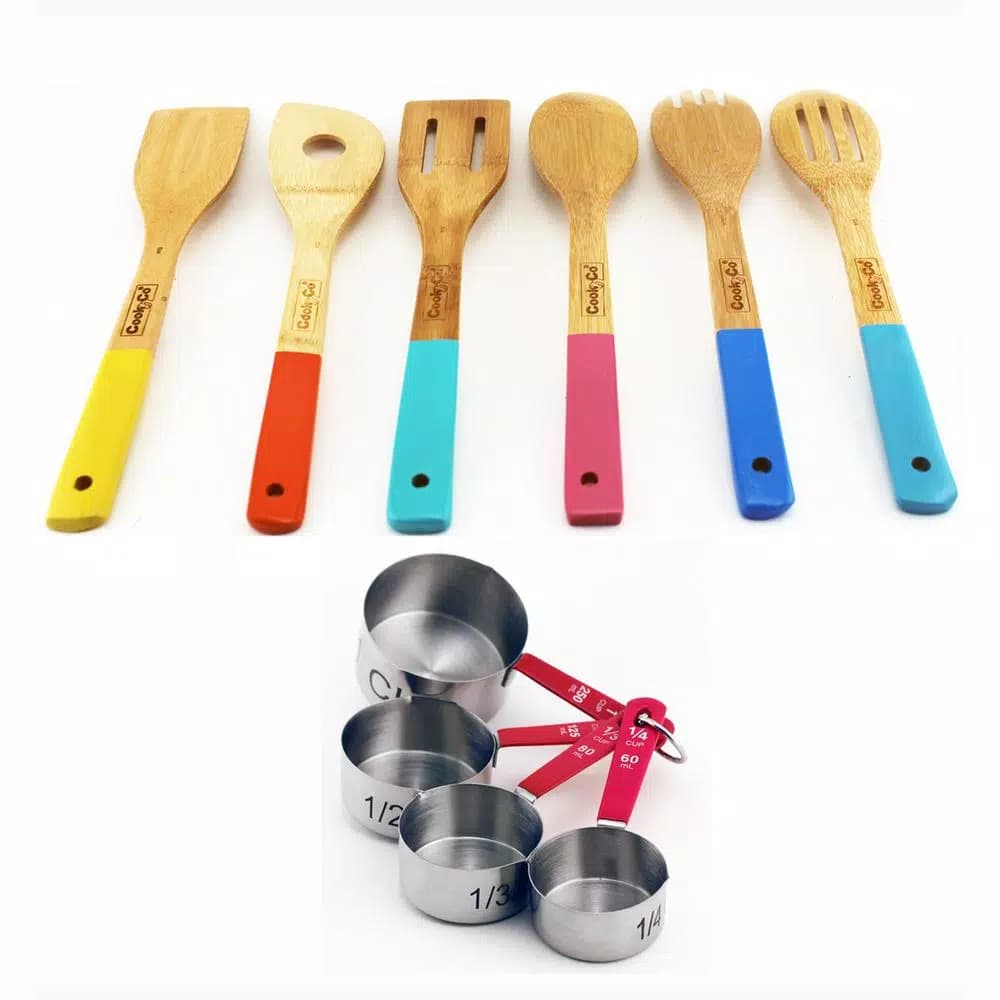 BergHOFF 10-Piece Bamboo Utensil and Stainless Steel Measuring Cup Set