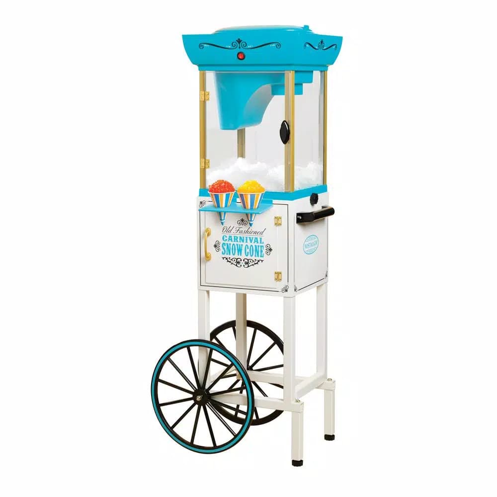 Nostalgia Vintage Collection Snow Cone Cart, 48 in. Tall Blue and White Ice Shaver
