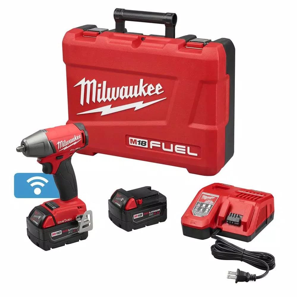 Milwaukee M18 FUEL ONE-KEY 3/8 in. Compact Impact Wrench Kit w/ (2) 5.0 Ah Batteries & Charger