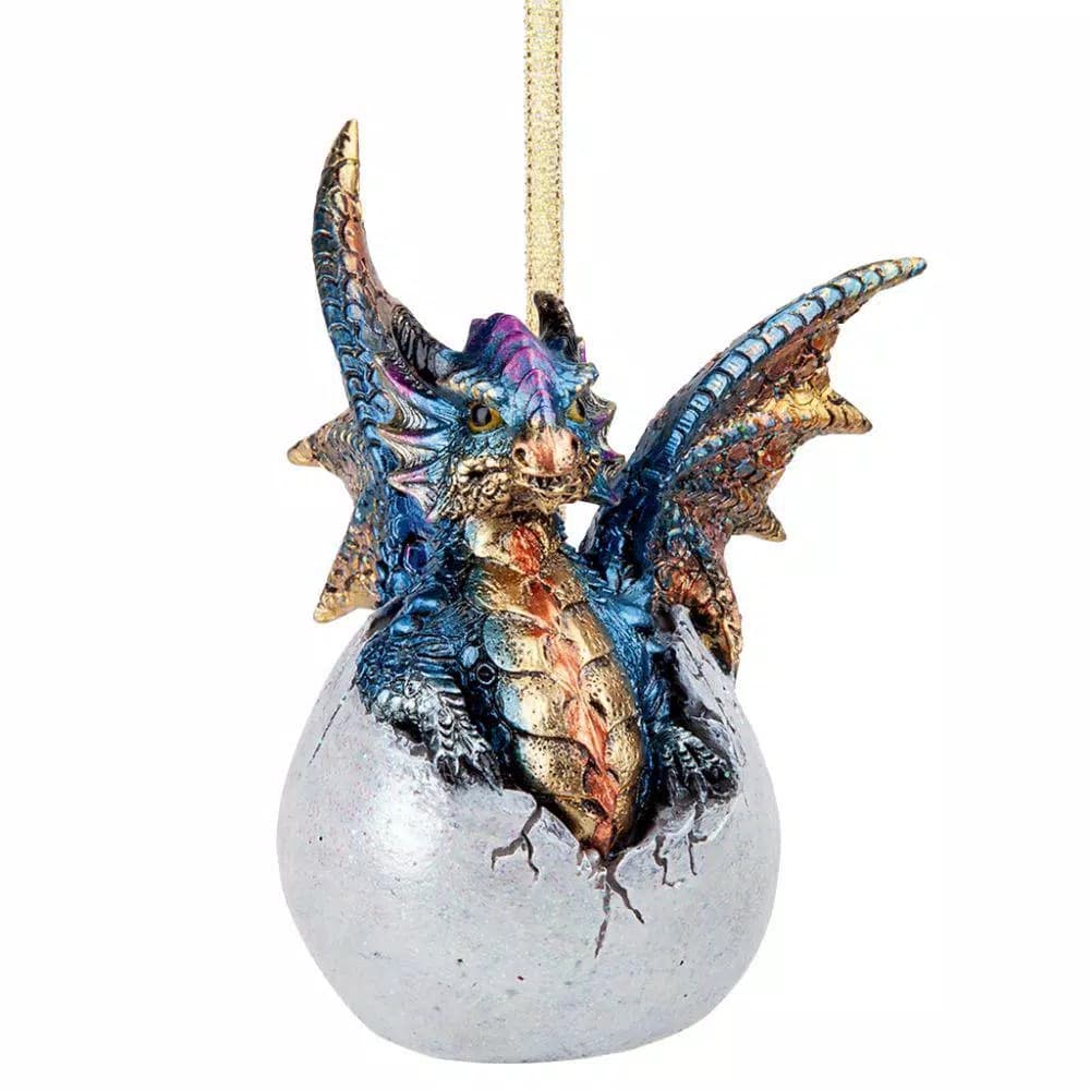 Design Toscano Hard Boiled Dragon Hatchling Holiday Ornament, 3.5 in. Resin Dragon Egg Collectible