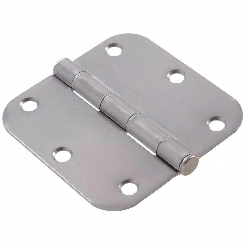 Hardware Essentials 3-1/2 in. Satin Chrome Residential Door Hinge, 5/8 in. Radius, Full Mortise (9-Pack)