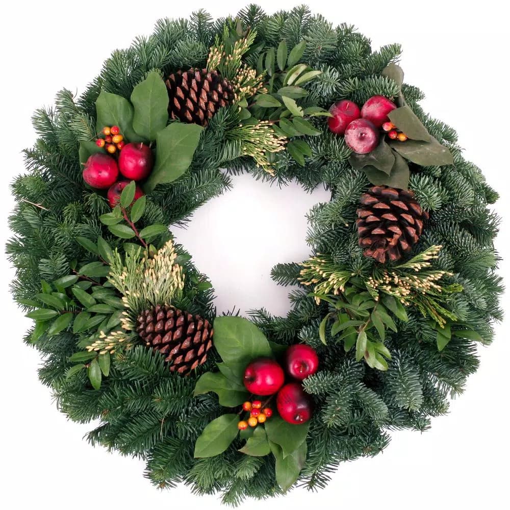 VAN ZYVERDEN 24 in. Live Fresh Cut Pacific Northwest Christmas Wreath with Noble Fir and Incense Cedar
