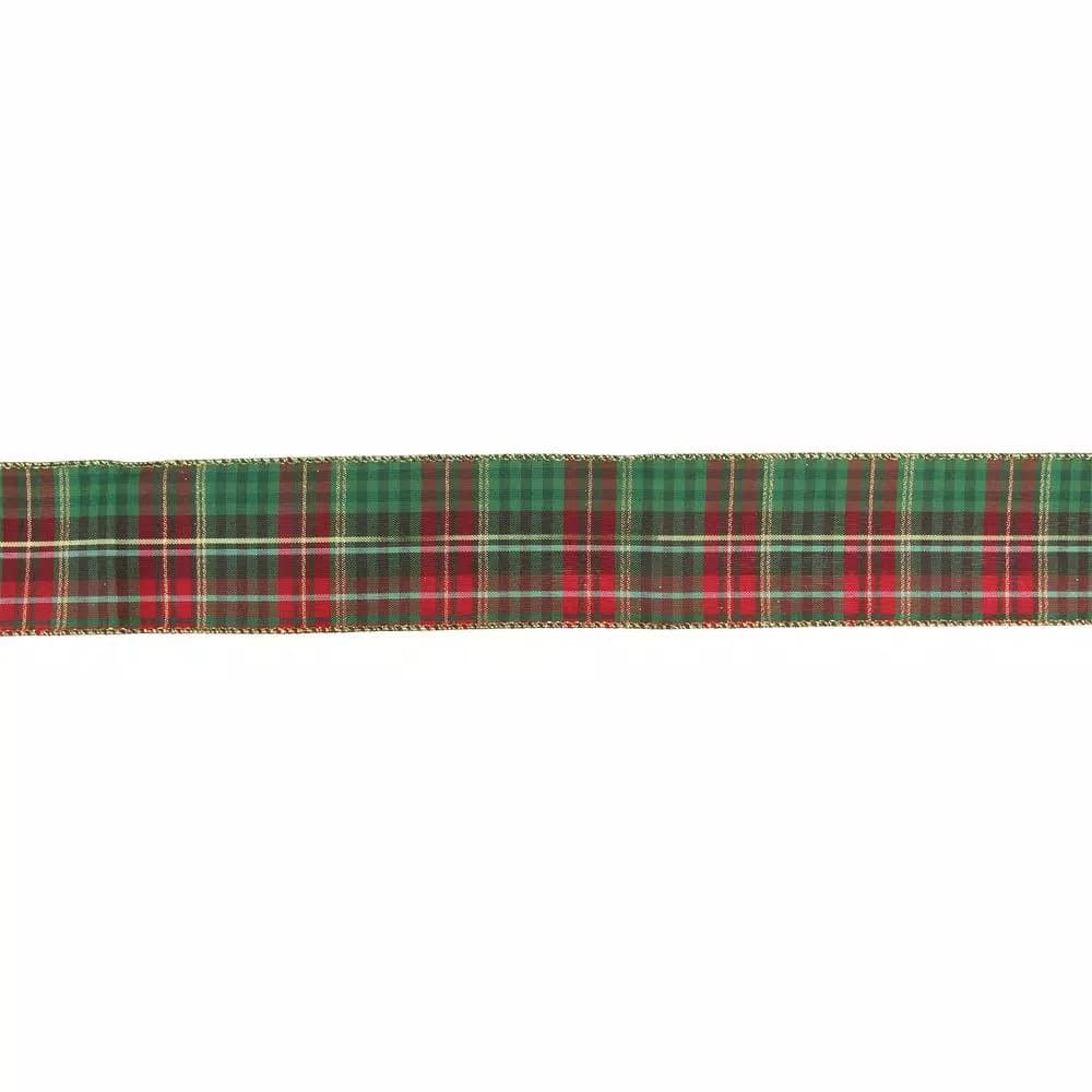 Northlight Red and Green Plaid Christmas Ribbon with Metallic Gold Wired Edge, 2.5 in. x 16 yds.