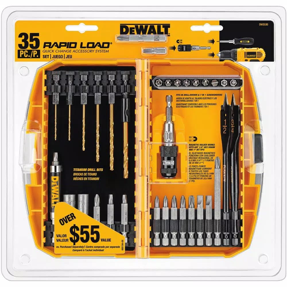 DEWALT 35-Piece Magnetic Compact Rapid Load Bit Set with Titanium Drill Bits