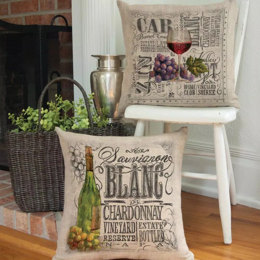 Heritage Lace Wine Country Natural Graphic Polyester 18 x 18 in. Throw Pillow