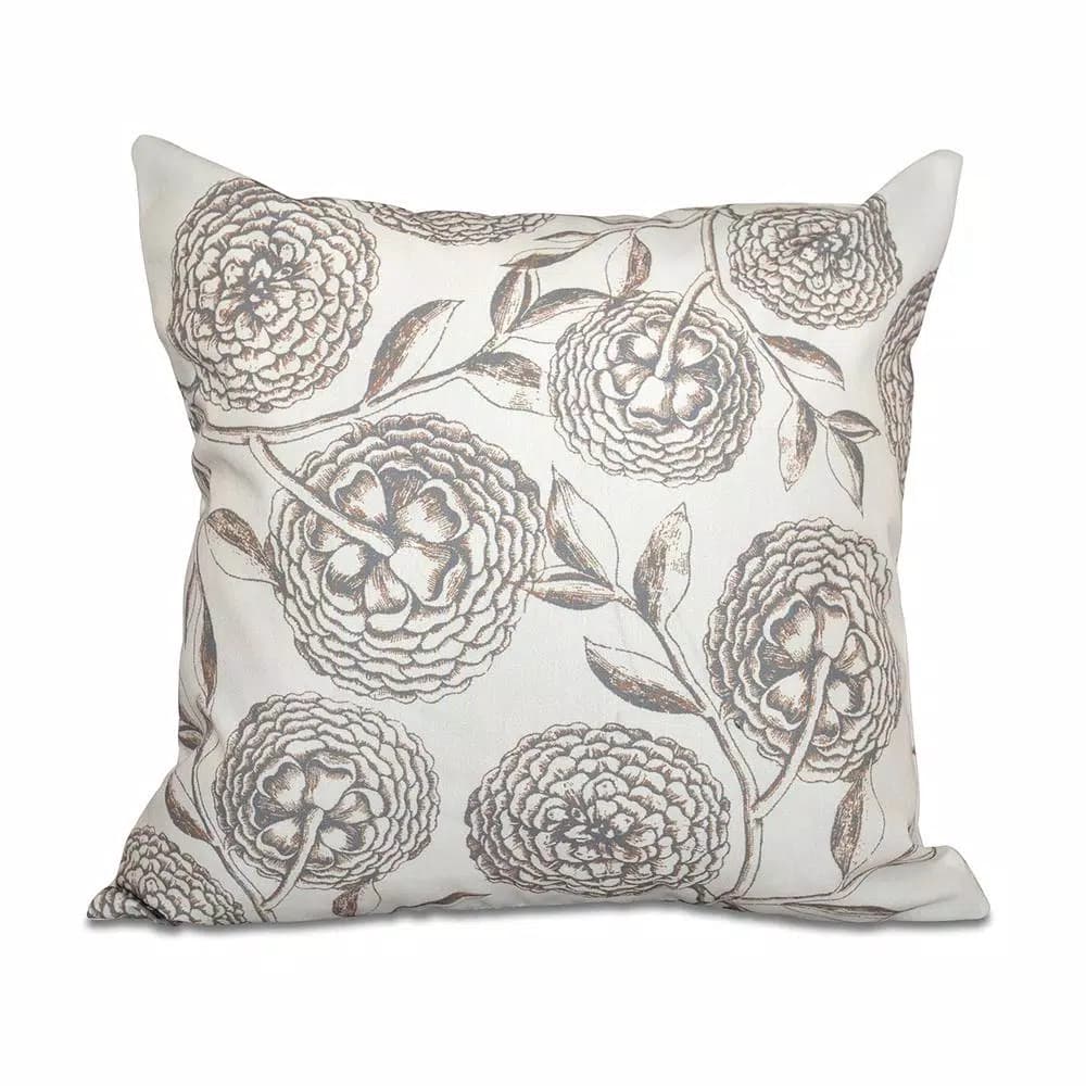 Unbranded E by Design Antique Flowers Floral Print Throw Pillow, 16x16 in, Taupe/Beige