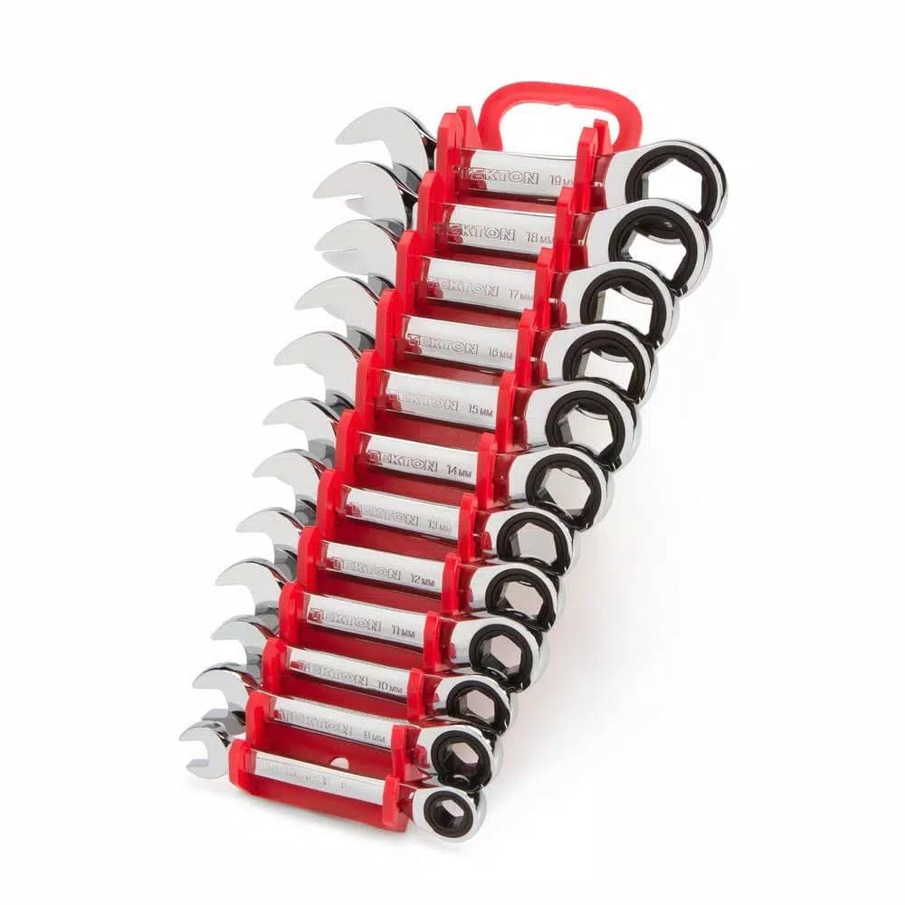 TEKTON 12-Piece Metric Stubby Ratcheting Combination Wrench Set, 8-19 mm