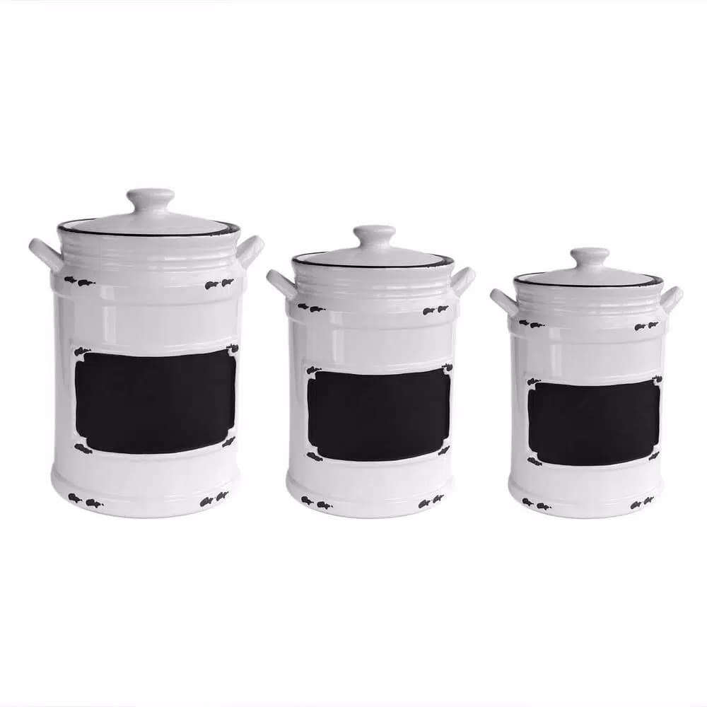 American Atelier Vintage 3-Piece Ceramic Canister Set with Lids - White/Black