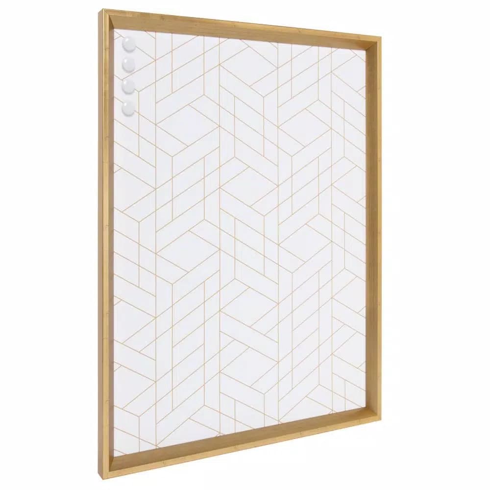 Kate and Laurel Calter Gold Geo Magnetic Memo Board - Gold and White Geometric Patterned Wall Organizer