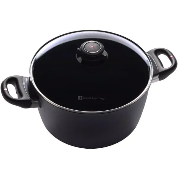 Swiss Diamond Classic Series 5.5 Qt. Cast Aluminum Nonstick Induction Soup Pot with Glass Lid, Gray