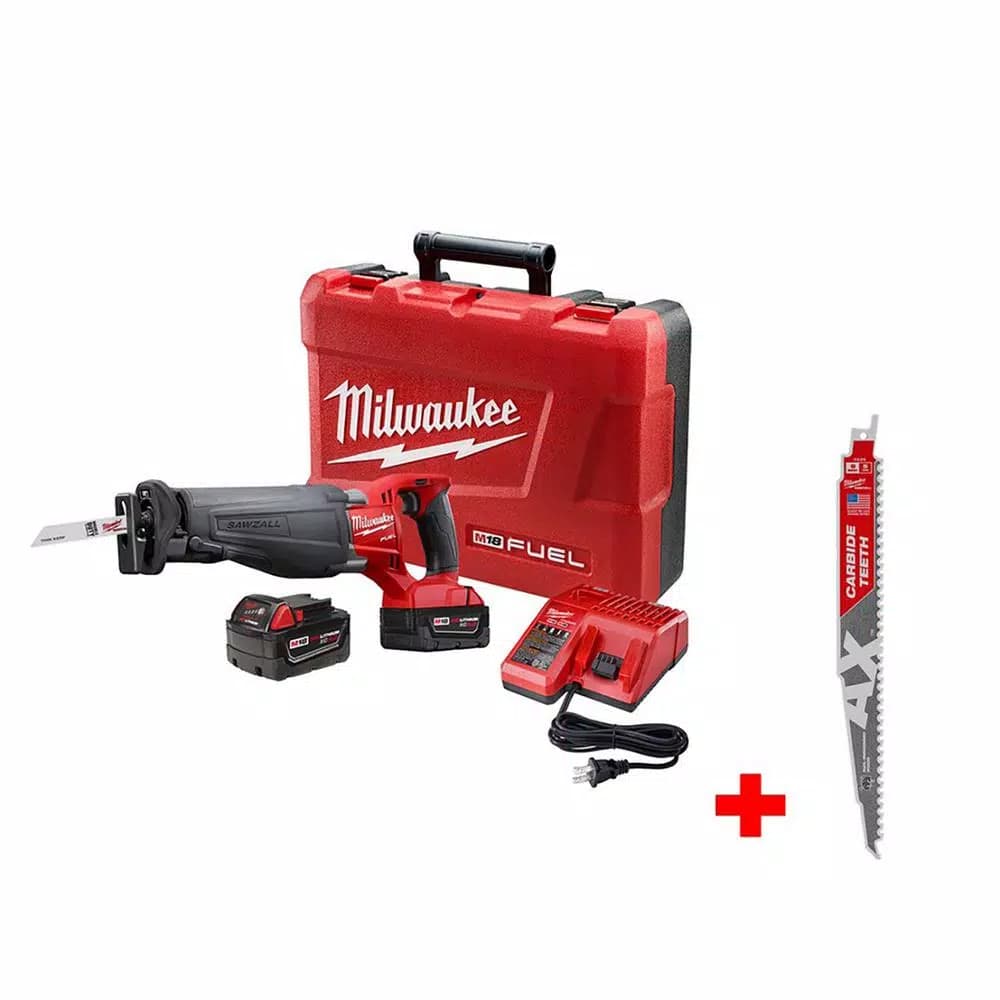 Milwaukee M18 FUEL 18V Brushless Reciprocating Saw Kit with Carbide Teeth AX SAWZALL Blade