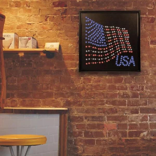 Crystal Art Gallery USA American Flag Framed LED Sign - Animated Patriotic Wall Art