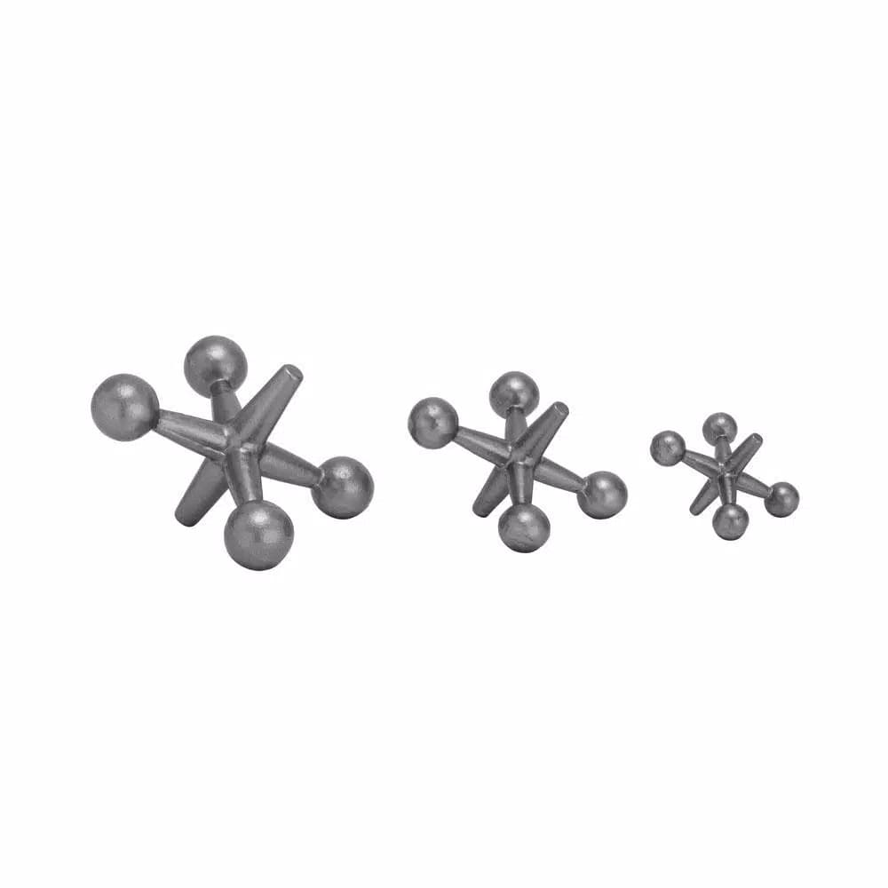 LITTON LANE Modern Reflections Metal Jack Stone Sculptures, Set of 3, Metallic Gray