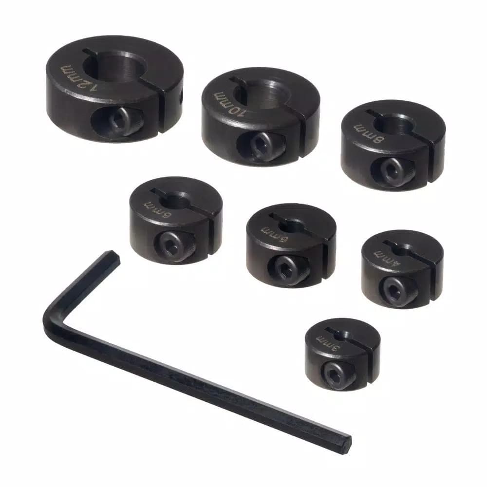 POWERTEC 7-Piece Stainless Steel Drill Bit Stop Collar Set with Split Ring Design and Size Markings